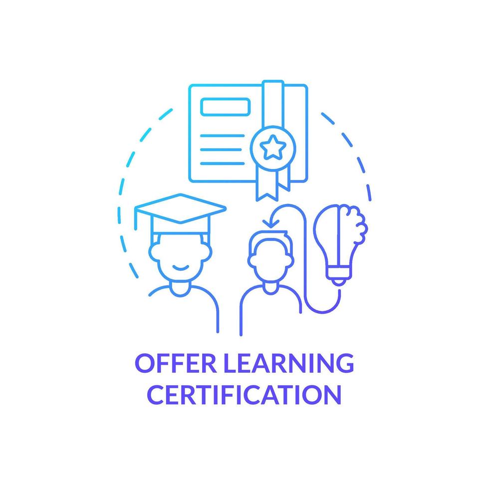 Offer learning certification blue gradient concept icon. Enhancing corporate e training abstract idea thin line illustration. Professional exams. Isolated outline drawing vector