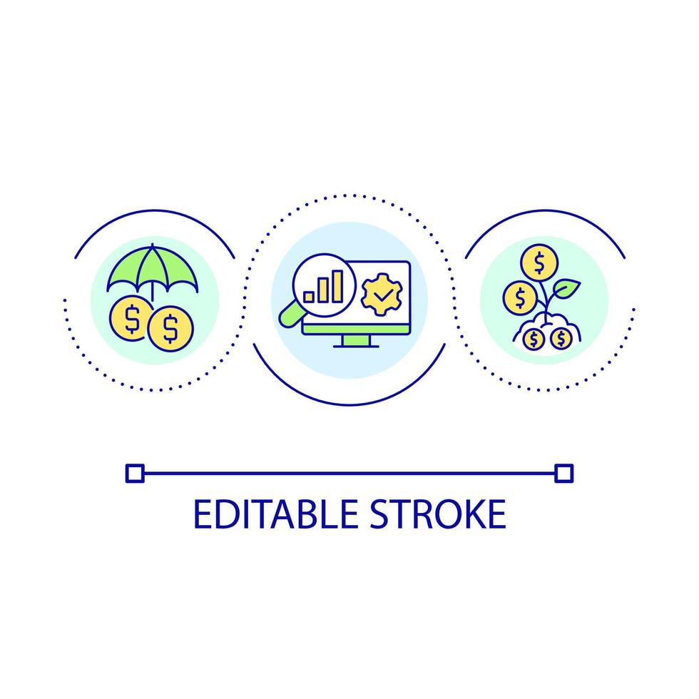 Analyzing company income loop concept icon. Business revenue research. Corporate financial data abstract idea thin line illustration. Isolated outline drawing. Editable stroke vector