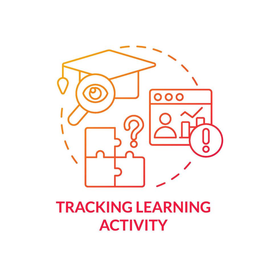 Tracking learning activity red gradient concept icon. Corporate training challenge abstract idea thin line illustration. Evaluate student success. Isolated outline drawing vector
