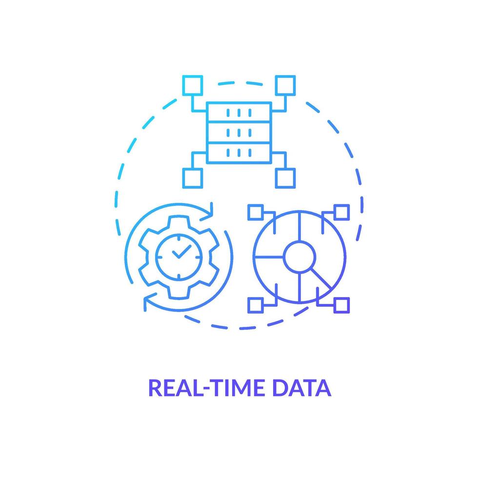 Real time data blue gradient concept icon. Technology development. Information processing trend abstract idea thin line illustration. Isolated outline drawing vector