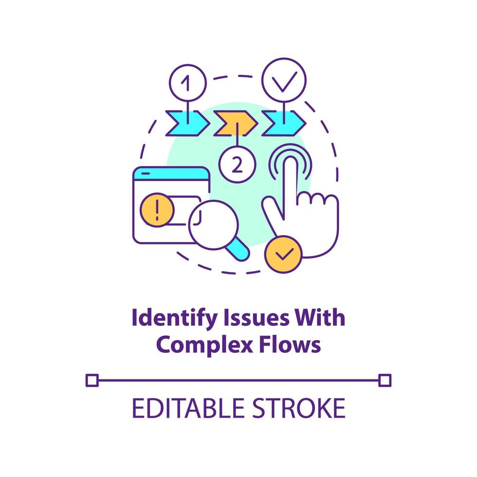 Identify issues with complex flows concept icon. Find mistakes. Usability testing abstract idea thin line illustration. Isolated outline drawing. Editable stroke vector