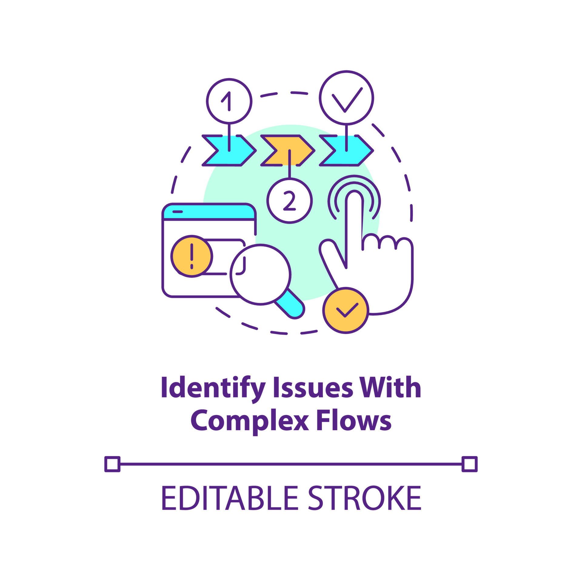 Identify issues with complex flows concept icon. Find mistakes