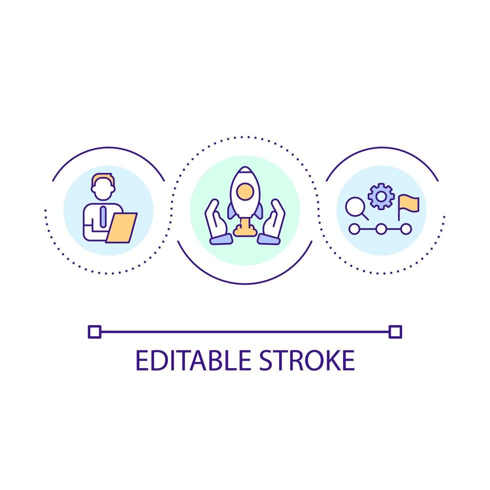 Business consulting loop concept icon. Develop strategy. Achieve goals. Professional assistance abstract idea thin line illustration. Isolated outline drawing. Editable stroke vector