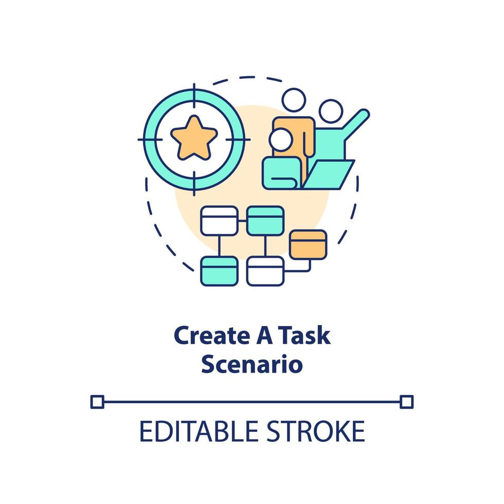 Create task scenario concept icon. Determine usability testing goals. Work strategy abstract idea thin line illustration. Isolated outline drawing. Editable stroke vector