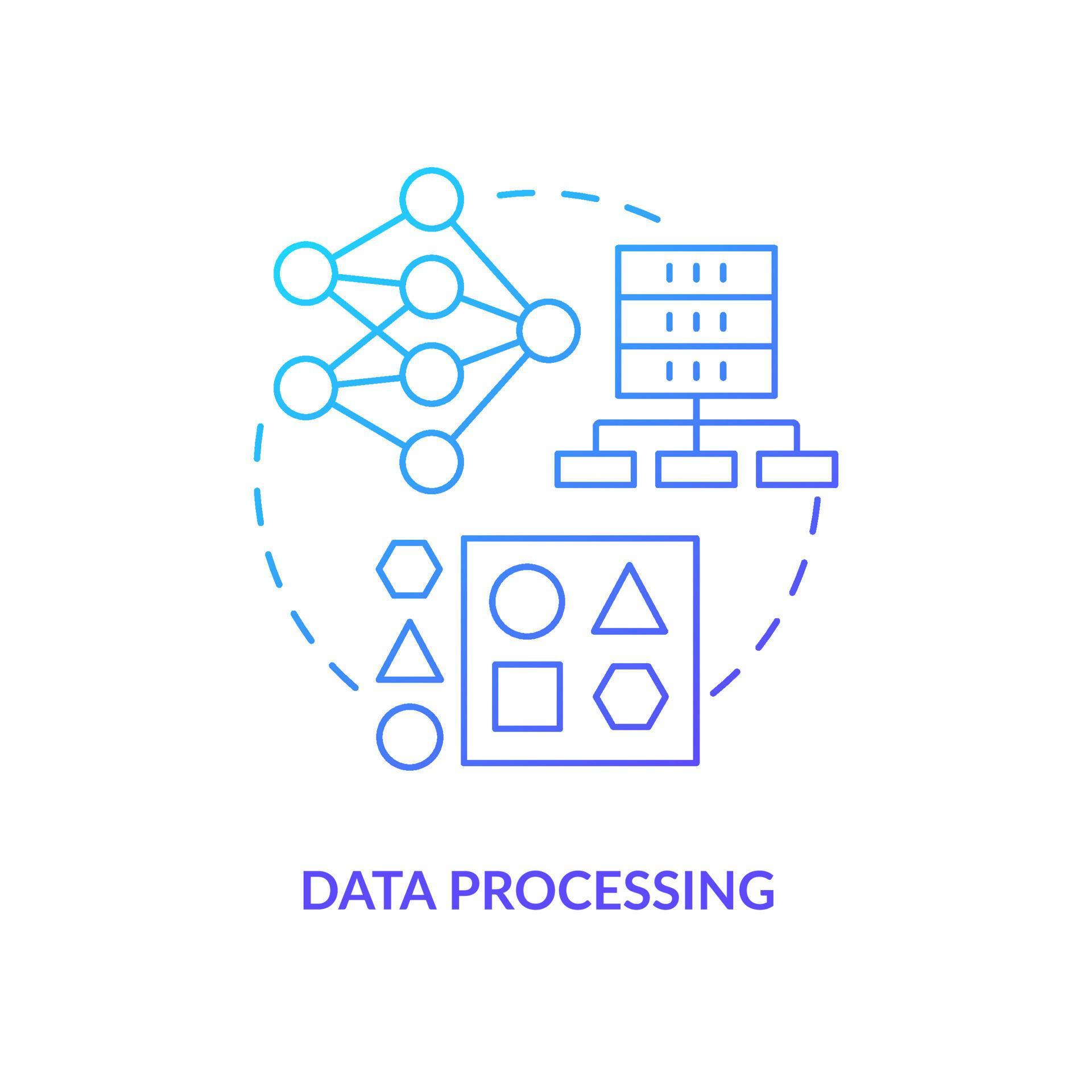 Data processing blue gradient concept icon. Virtual operation. Work ...