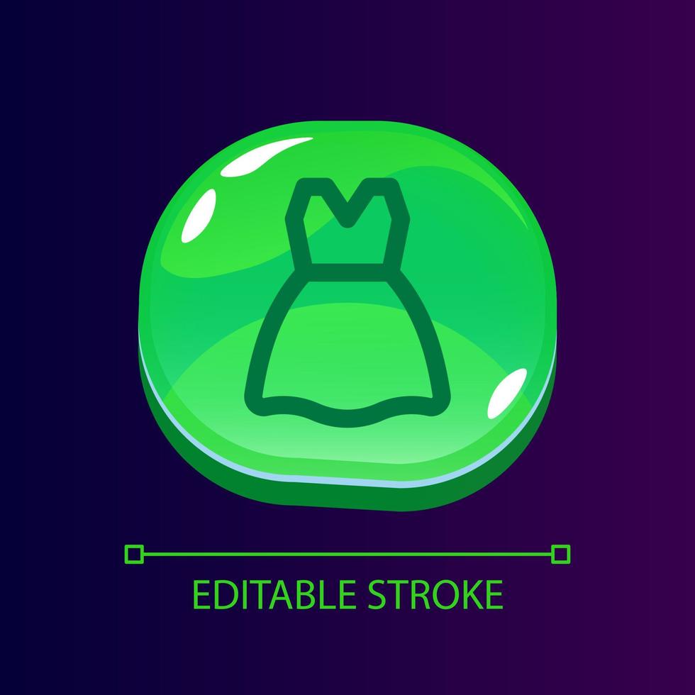 Dress glossy ui button with linear icon. Women fashion store. Order clothes online. Isolated user interface element for web, mobile, video game design. Editable stroke vector