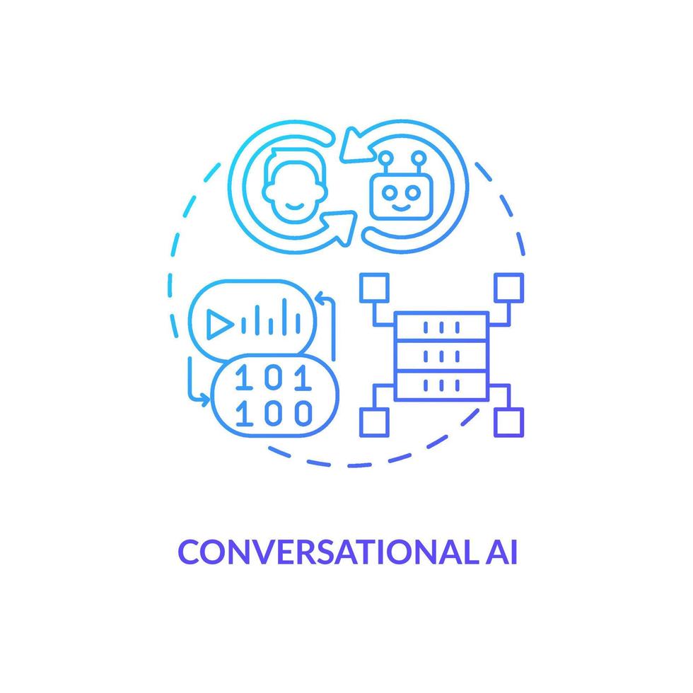 conversacional ai azul degradado concepto icono. comunicación canal. datos Ciencias solución para negocio resumen idea Delgado línea ilustración. aislado contorno dibujo vector