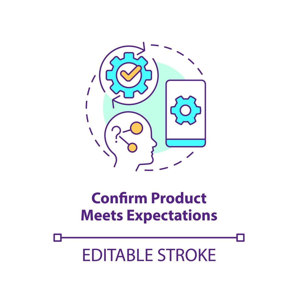 Confirm product meets expectations concept icon. Validate users requirements. Result abstract idea thin line illustration. Isolated outline drawing. Editable stroke vector