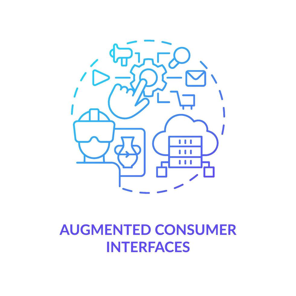 Augmented consumer interfaces blue gradient concept icon. AI and data science solution for business abstract idea thin line illustration. Isolated outline drawing vector