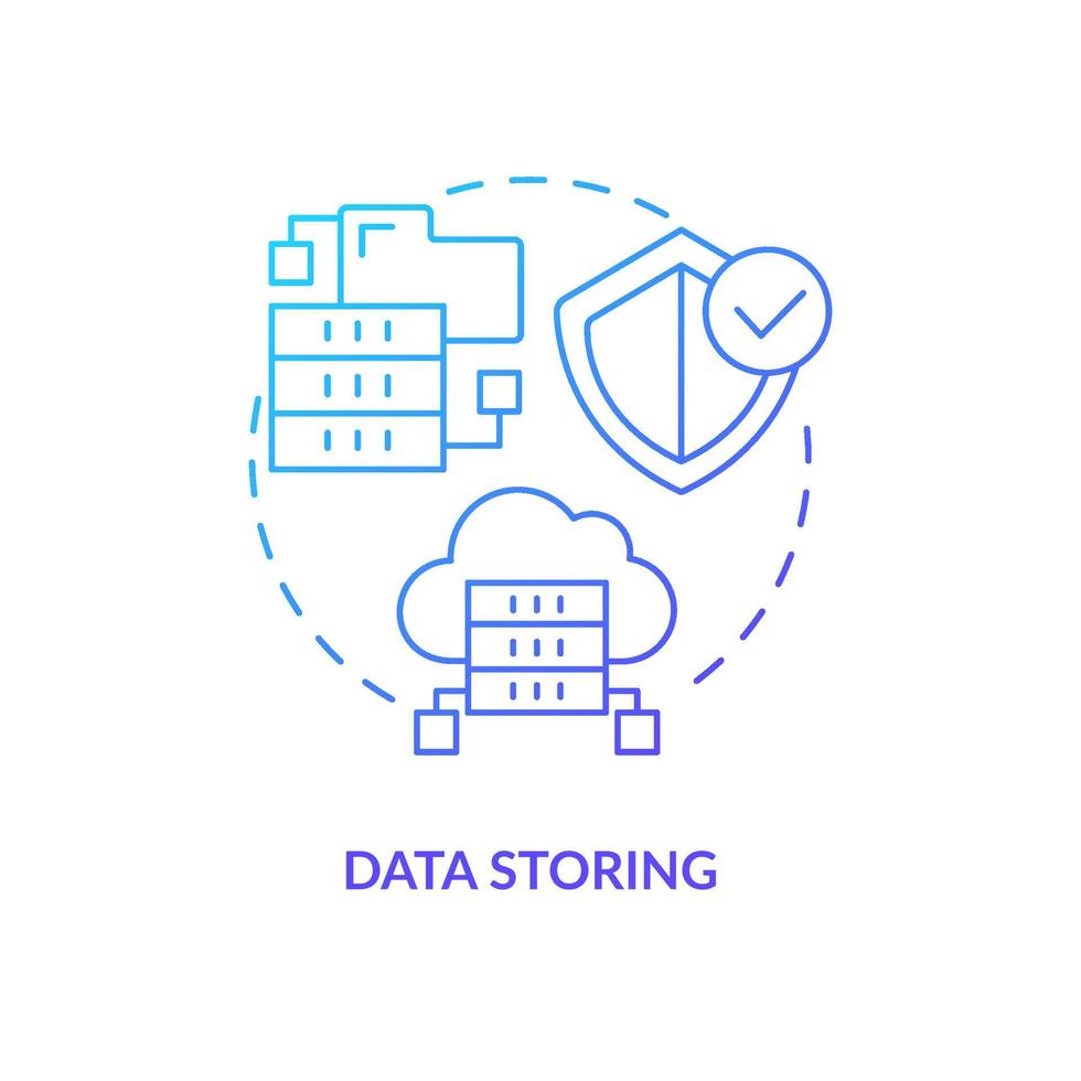 Data storing blue gradient concept icon. Cloud storage for information. Virtual information processing abstract idea thin line illustration. Isolated outline drawing vector