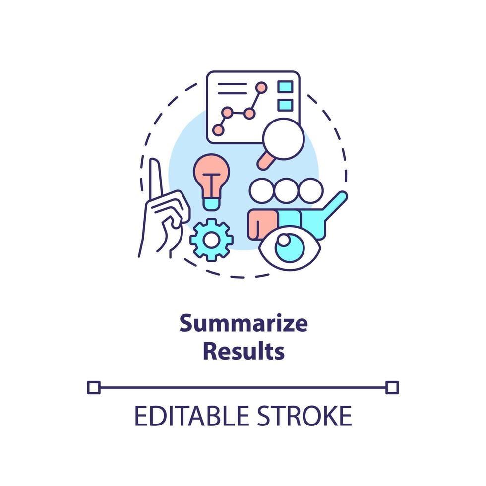 Summarize results concept icon. Make conclusion. Sum up and analyze. Review report abstract idea thin line illustration. Isolated outline drawing. Editable stroke vector