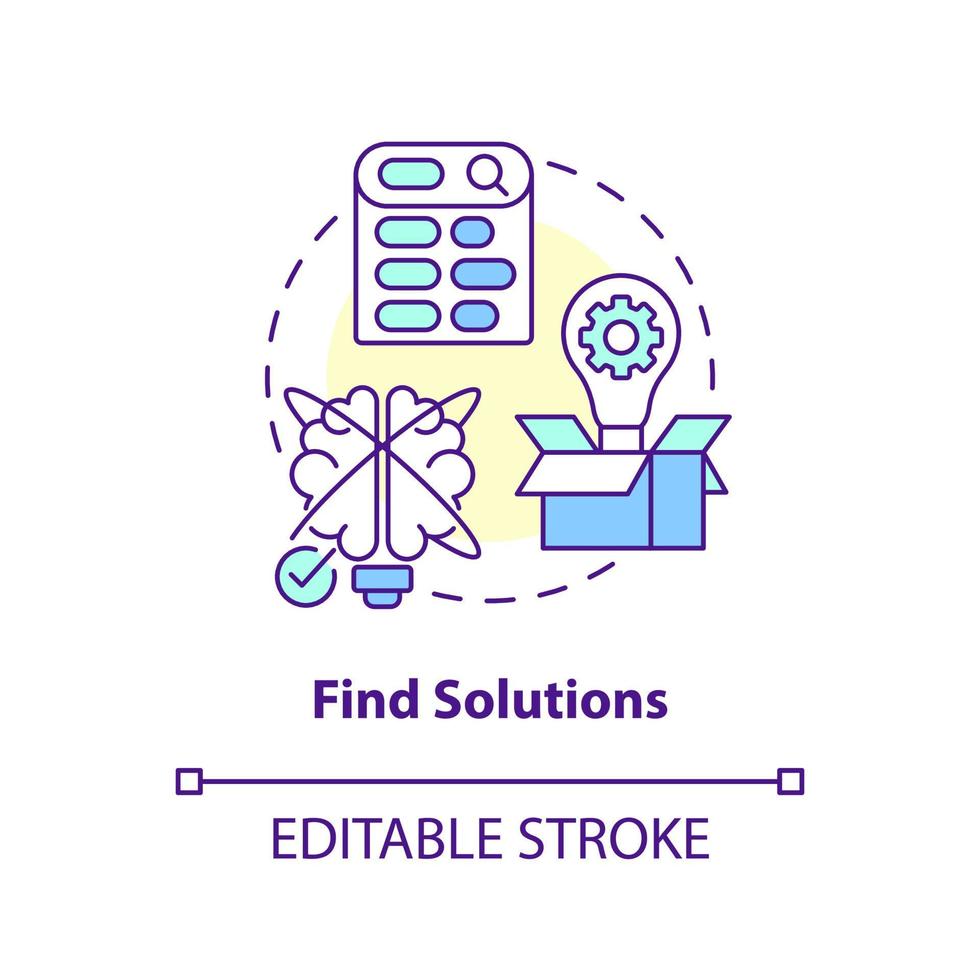 Find solution concept icon. Determine problem solving. Overcoming flaws. Optimization abstract idea thin line illustration. Isolated outline drawing. Editable stroke vector