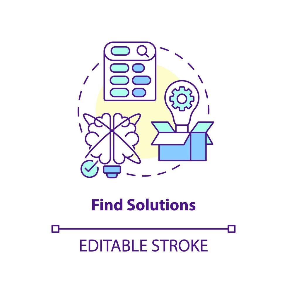 encontrar solución concepto icono. determinar problema resolviendo superar defectos. mejoramiento resumen idea Delgado línea ilustración. aislado contorno dibujo. editable carrera vector