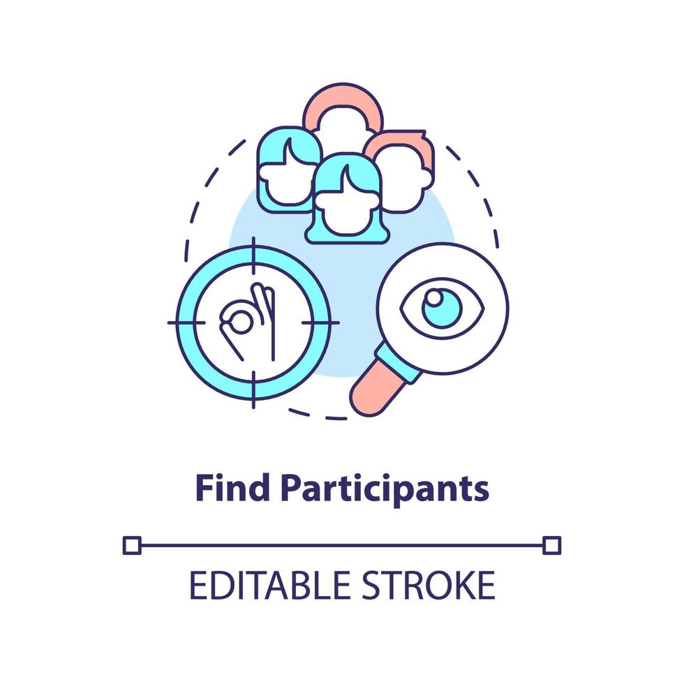 Find participants concept icon. Hiring members for surveys. Usability testing session abstract idea thin line illustration. Isolated outline drawing. Editable stroke vector