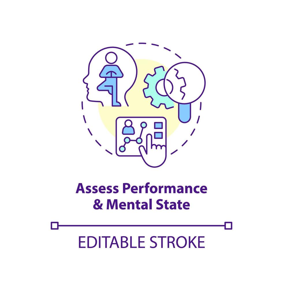 Assess performance and mental state concept icon. Behavior research. User experience abstract idea thin line illustration. Isolated outline drawing. Editable stroke vector