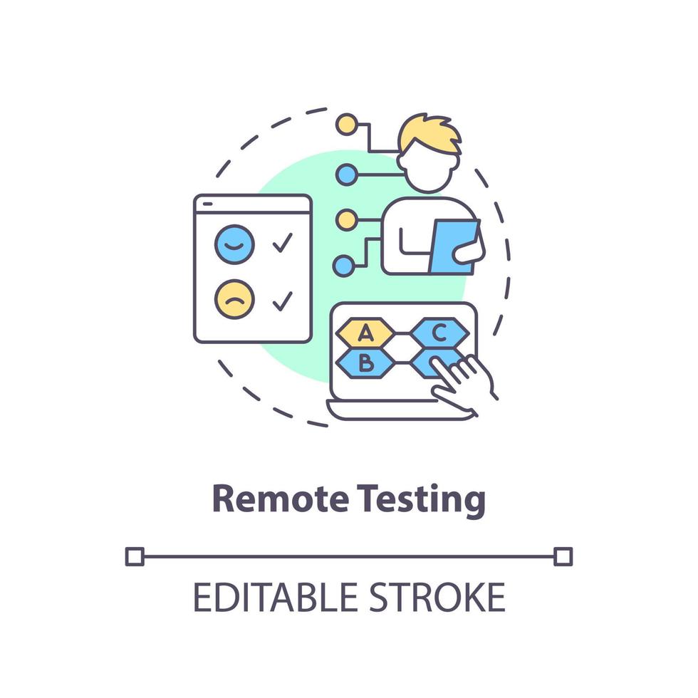 Remote testing concept icon. Distance usability research method. Online evaluation abstract idea thin line illustration. Isolated outline drawing. Editable stroke vector