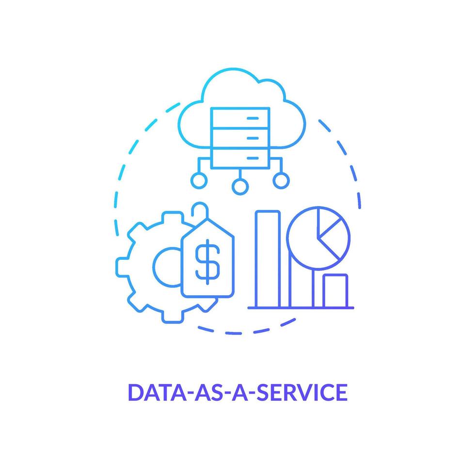 Data as service blue gradient concept icon. Virtual cloud technology. Digital information trend abstract idea thin line illustration. Isolated outline drawing vector