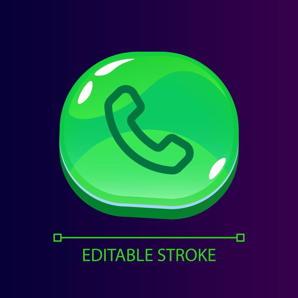Handset glossy ui button with linear icon. Call service. Telephone communication. Isolated user interface element for web, mobile, video game design. Editable stroke vector
