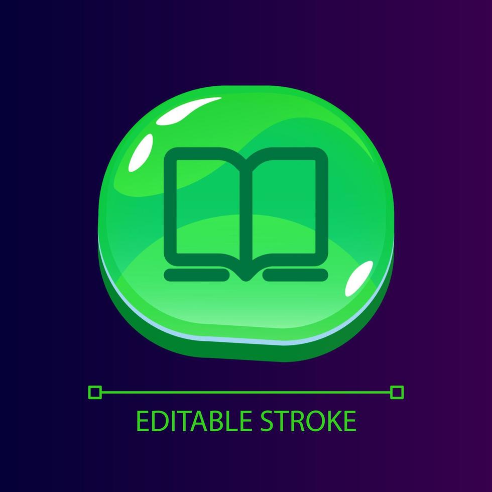 Book glossy ui button with linear icon. Bookstore on internet. Online shopping. Isolated user interface element for web, mobile, video game design. Editable stroke vector