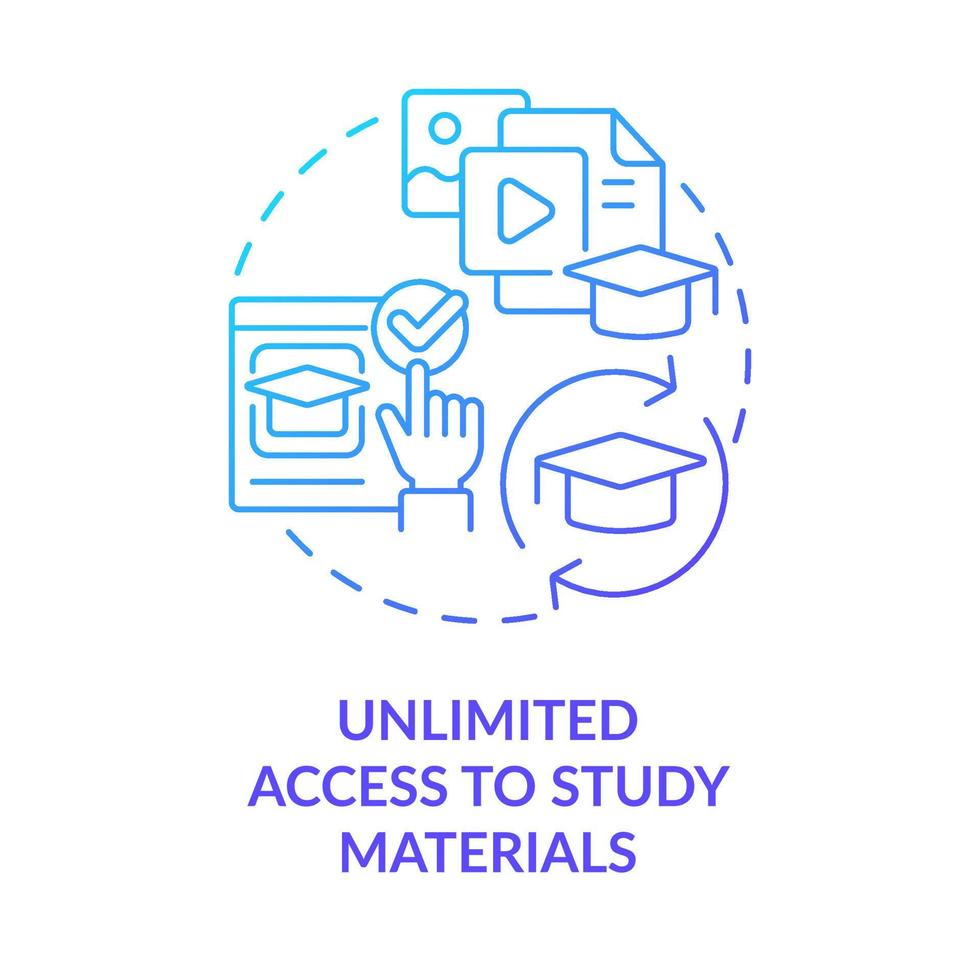 Unlimited access to study materials blue gradient concept icon. Learning management system benefit abstract idea thin line illustration. Isolated outline drawing vector