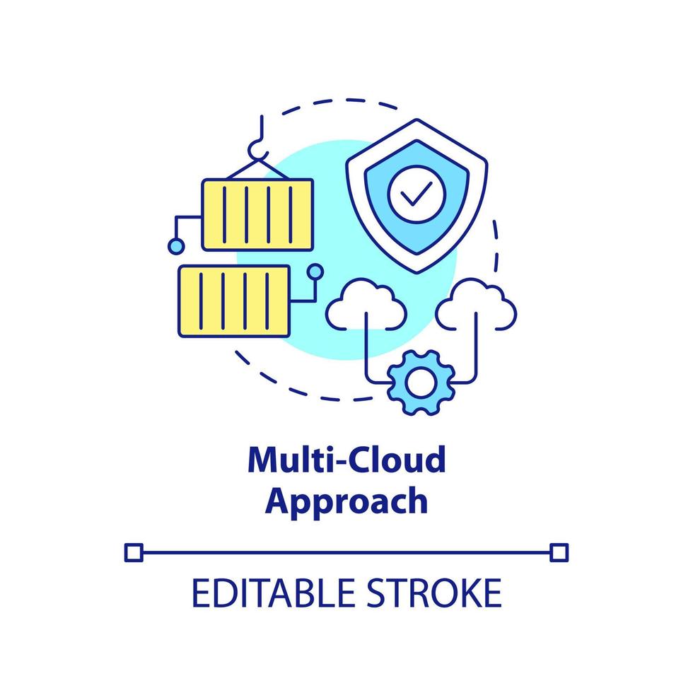 multi-nube Acercarse concepto icono. datos almacenamiento estrategia. iot tendencias informática resumen idea Delgado línea ilustración. aislado contorno dibujo. editable carrera vector