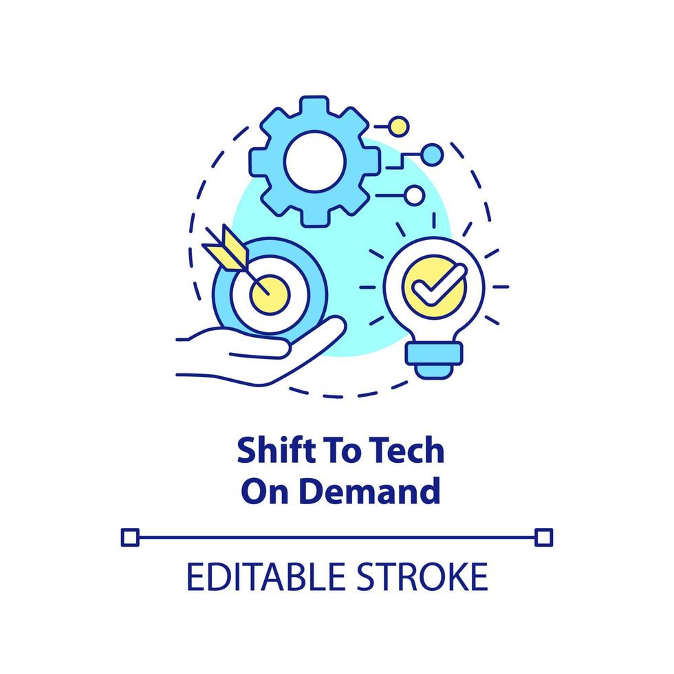 Shift to tech on demand concept icon. IoT optimization. Cloud computing trends abstract idea thin line illustration. Isolated outline drawing. Editable stroke vector