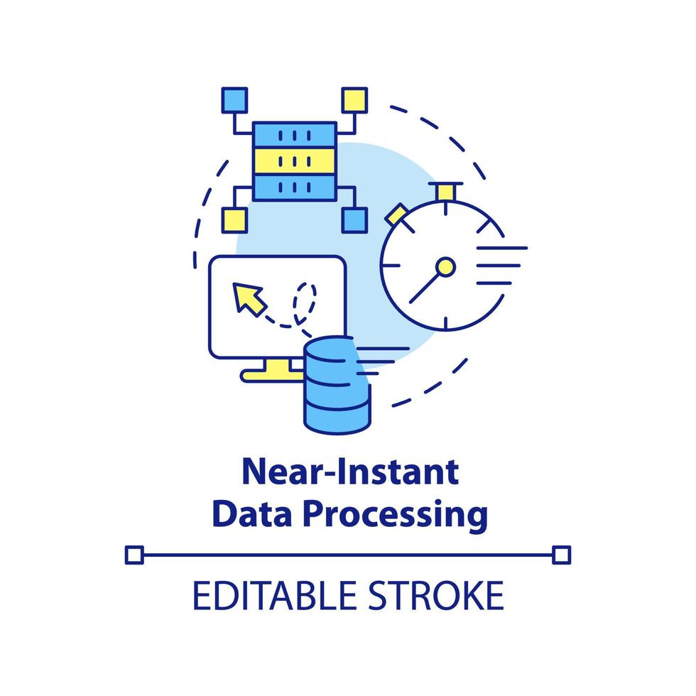 Near instant data processing concept icon. Edge computing. Processing data abstract idea thin line illustration. Isolated outline drawing. Editable stroke vector