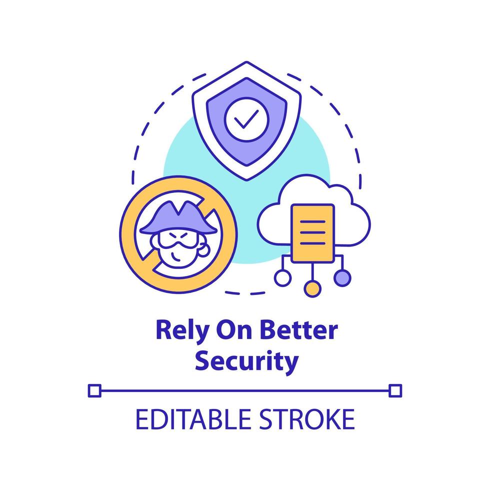 Rely on better security concept icon. Avoid hackers. Lack of game piracy abstract idea thin line illustration. Isolated outline drawing. Editable stroke vector