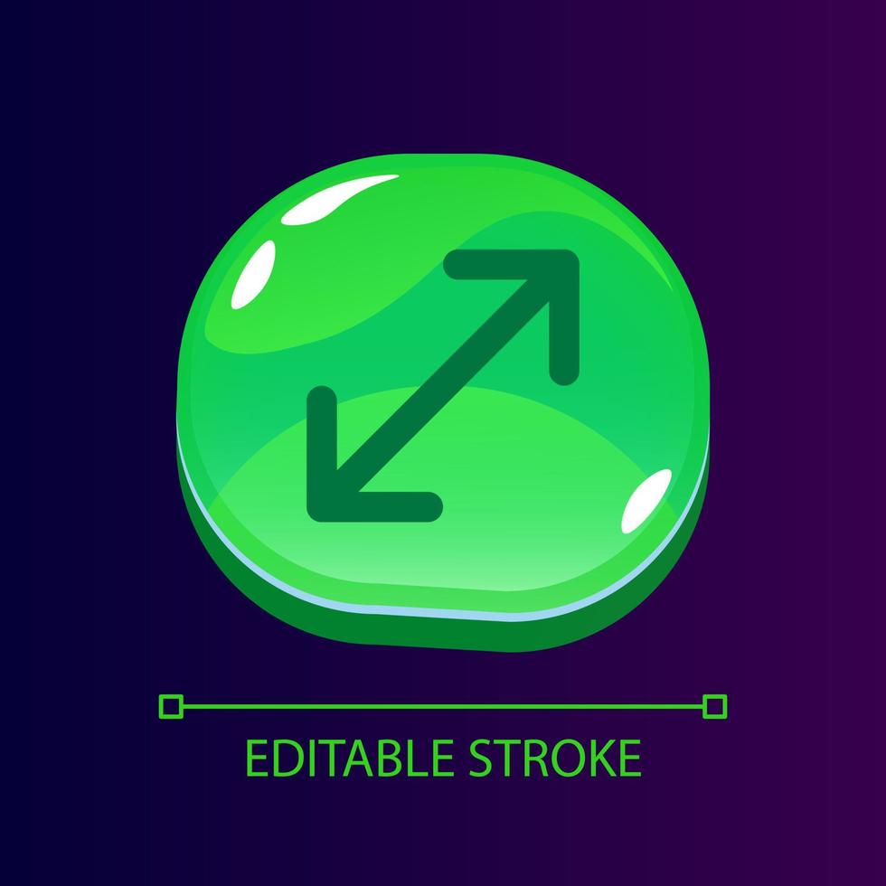 Enlarge glossy ui button with linear icon. Size changing function. Website control function. Isolated user interface element for web, mobile, video game design. Editable stroke vector
