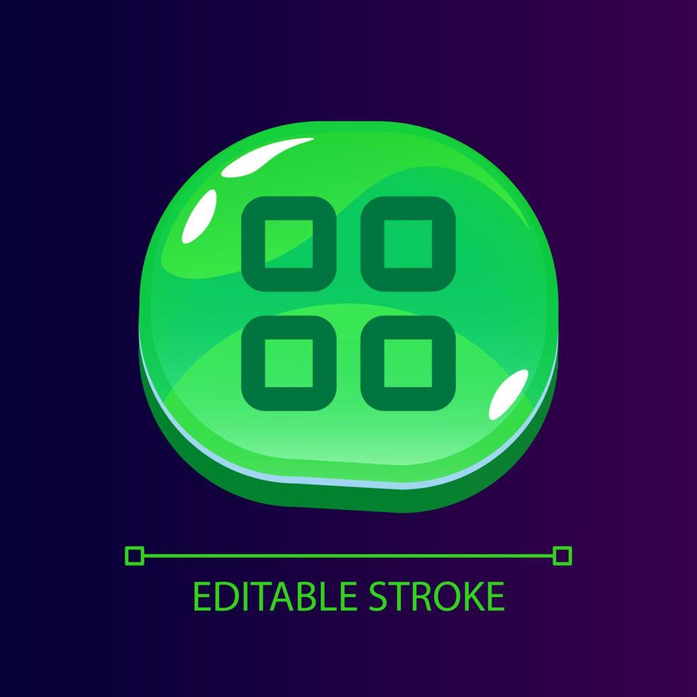 Square menu glossy ui button with linear icon. Structure of website. Customer comfort. Isolated user interface element for web, mobile, video game design. Editable stroke vector