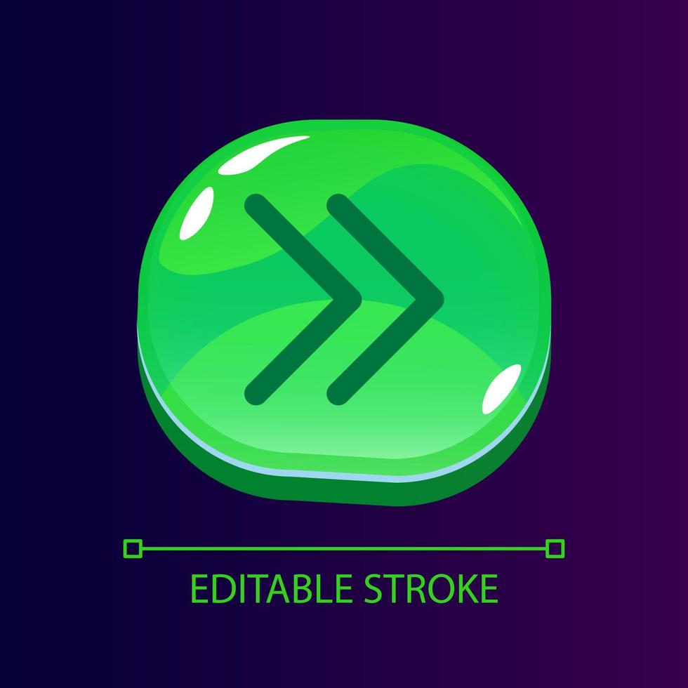 Double right side arrow glossy ui button with linear icon. Control function. Digital technology. Isolated user interface element for web, mobile, video game design. Editable stroke vector