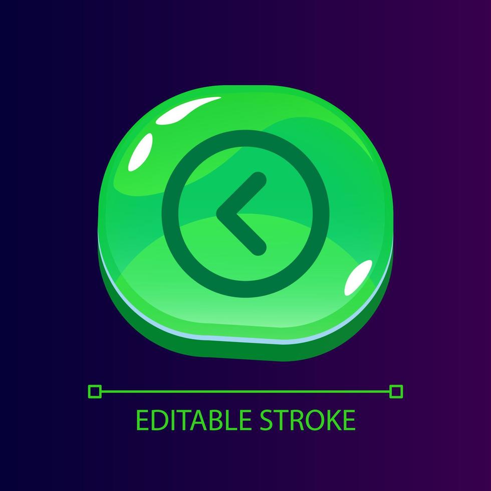 Left side pointer glossy ui button with linear icon. Arrow sign. Choosing direction. Isolated user interface element for web, mobile, video game design. Editable stroke vector