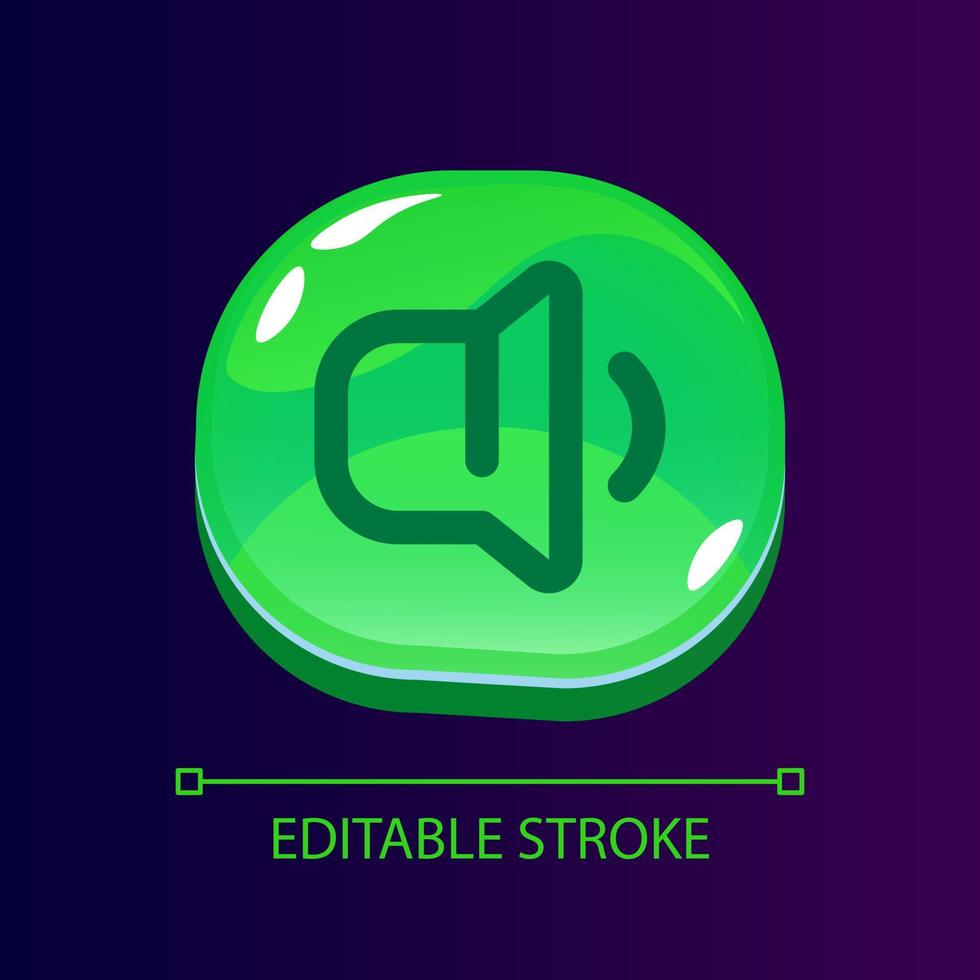 Low sound glossy ui button with linear icon. Audio device setting. Loudspeaker. Isolated user interface element for web, mobile, video game design. Editable stroke vector