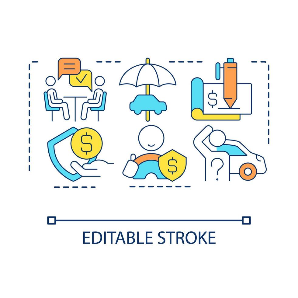 Choose auto insurance company concept icon. Car financial protection. Vehicle coverage service abstract idea thin line illustration. Isolated outline drawing. Editable stroke vector