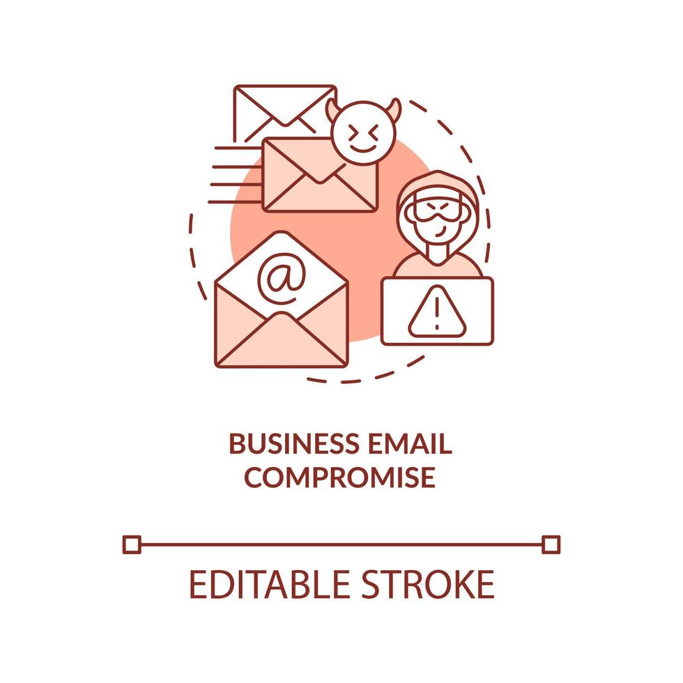 Business email compromise terracotta concept icon. Spoof account. Digital scam abstract idea thin line illustration. Isolated outline drawing. Editable stroke vector