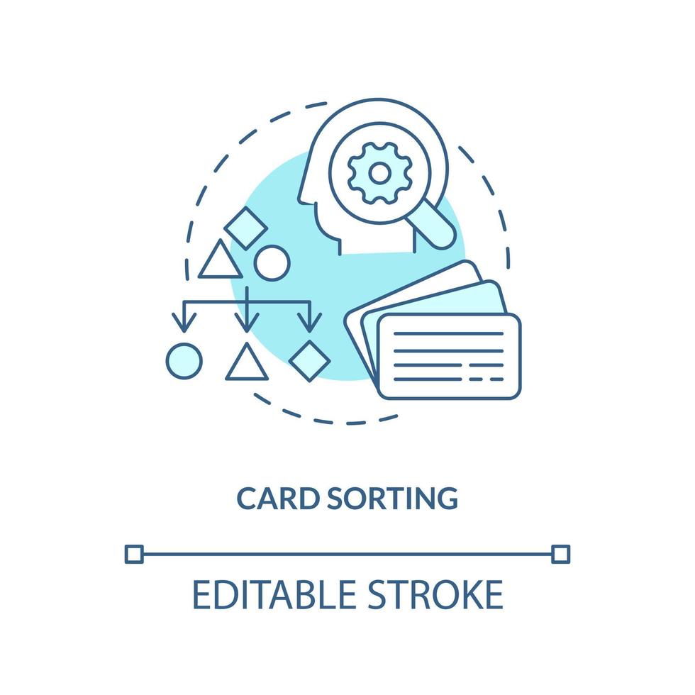 Card sorting turquoise concept icon. App usability. Mental model in UX design abstract idea thin line illustration. Isolated outline drawing. Editable stroke vector