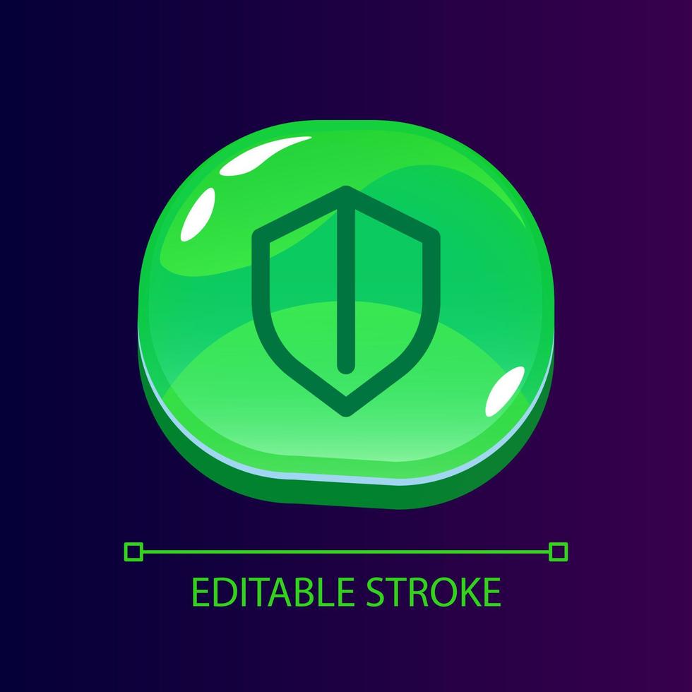 Shield glossy ui button with linear icon. Cyber security improvement. Antivirus software. Isolated user interface element for web, mobile, video game design. Editable stroke vector