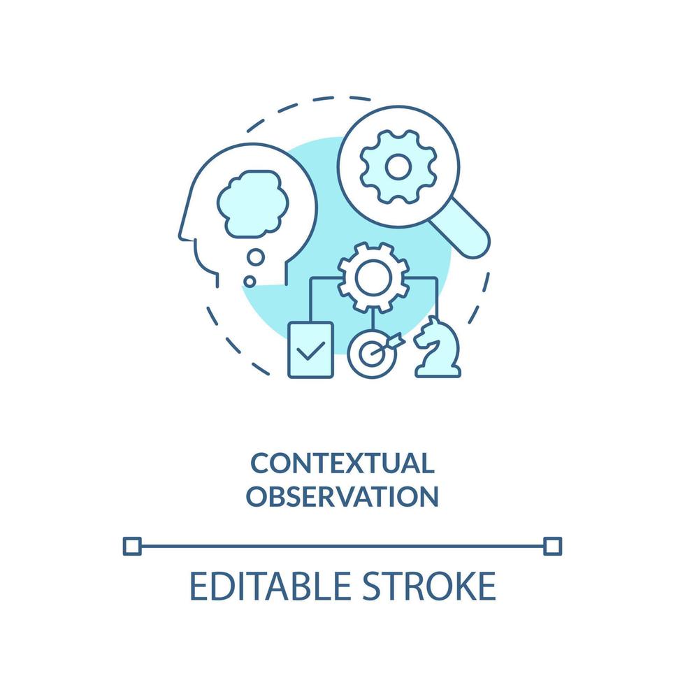Contextual observation turquoise concept icon. UX research methodology abstract idea thin line illustration. Isolated outline drawing. Editable stroke vector