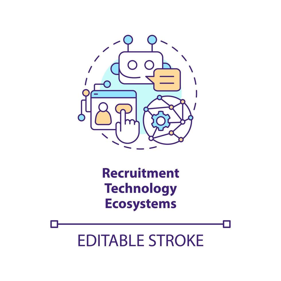 Recruitment technology ecosystems concept icon. Automated system. Recruitment trend abstract idea thin line illustration. Isolated outline drawing. Editable stroke vector