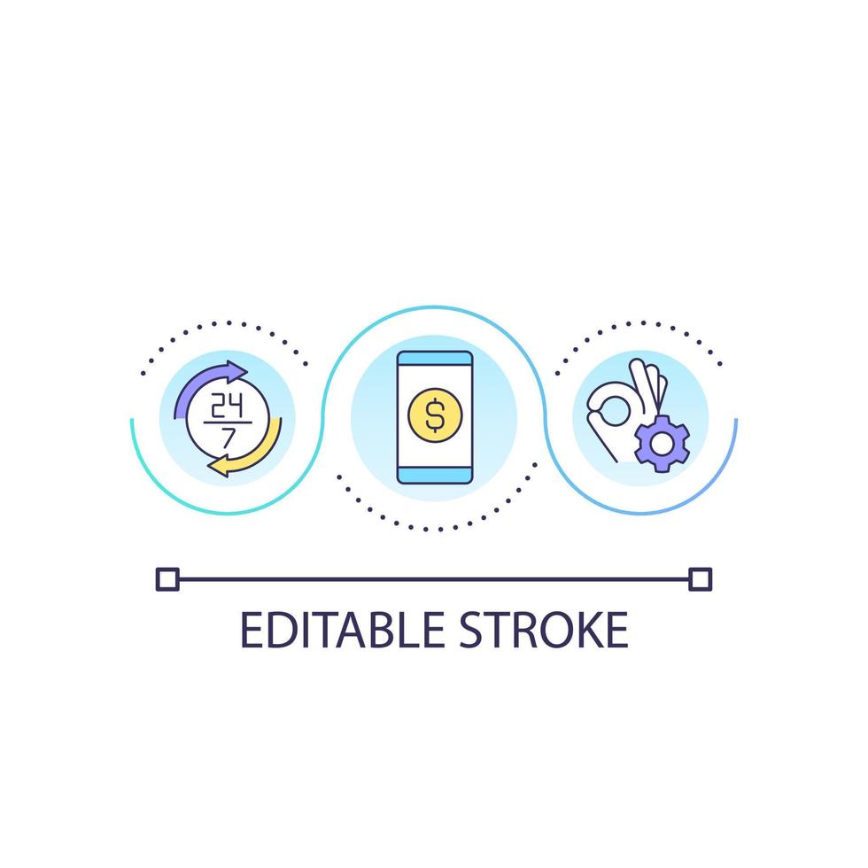 Check balance around the clock loop concept icon. Transaction records. Online banking benefit abstract idea thin line illustration. Isolated outline drawing. Editable stroke vector