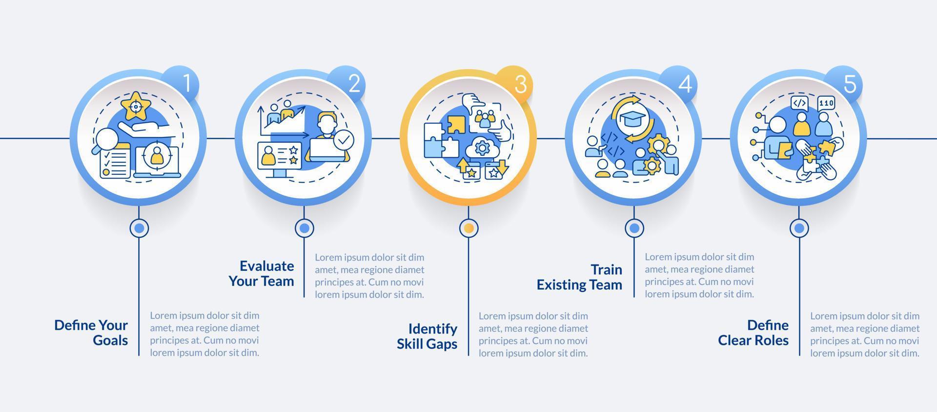 IT staffing tips circle infographic template. Hiring process. Data visualization with 5 steps. Editable timeline info chart. Workflow layout with line icons vector