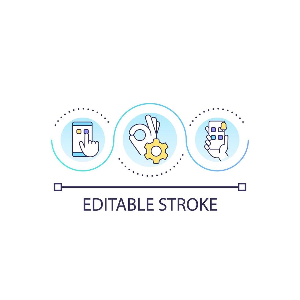Choosing mobile app loop concept icon. Banking onboarding. Send money internationally abstract idea thin line illustration. Isolated outline drawing. Editable stroke vector