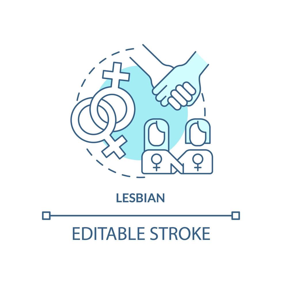 Lesbian turquoise concept icon. Female same sex partners. Identity. LGBT member abstract idea thin line illustration. Isolated outline drawing. Editable stroke vector