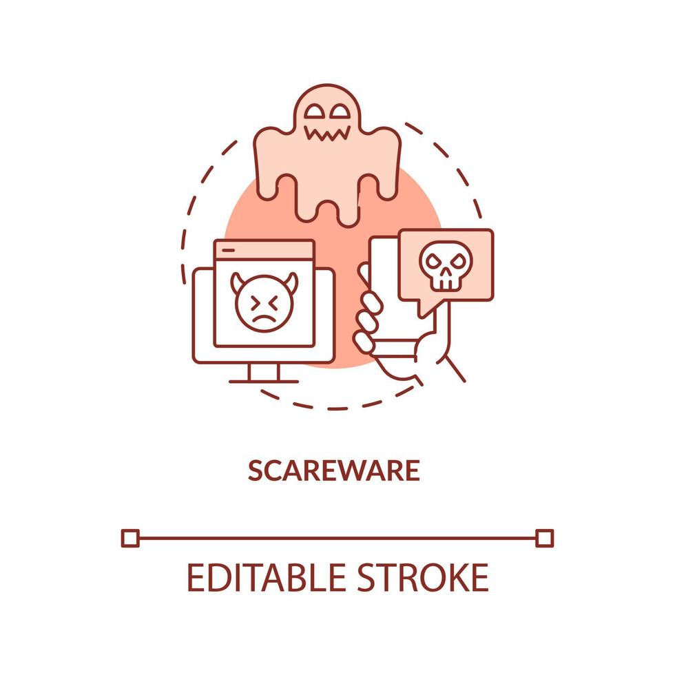 Scareware attack terracotta concept icon. Deception software. Malware method abstract idea thin line illustration. Isolated outline drawing. Editable stroke vector