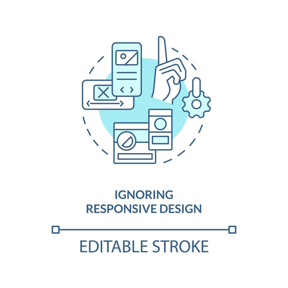 Ignoring responsive design turquoise concept icon. UX UI designer fail abstract idea thin line illustration. Isolated outline drawing. Editable stroke vector