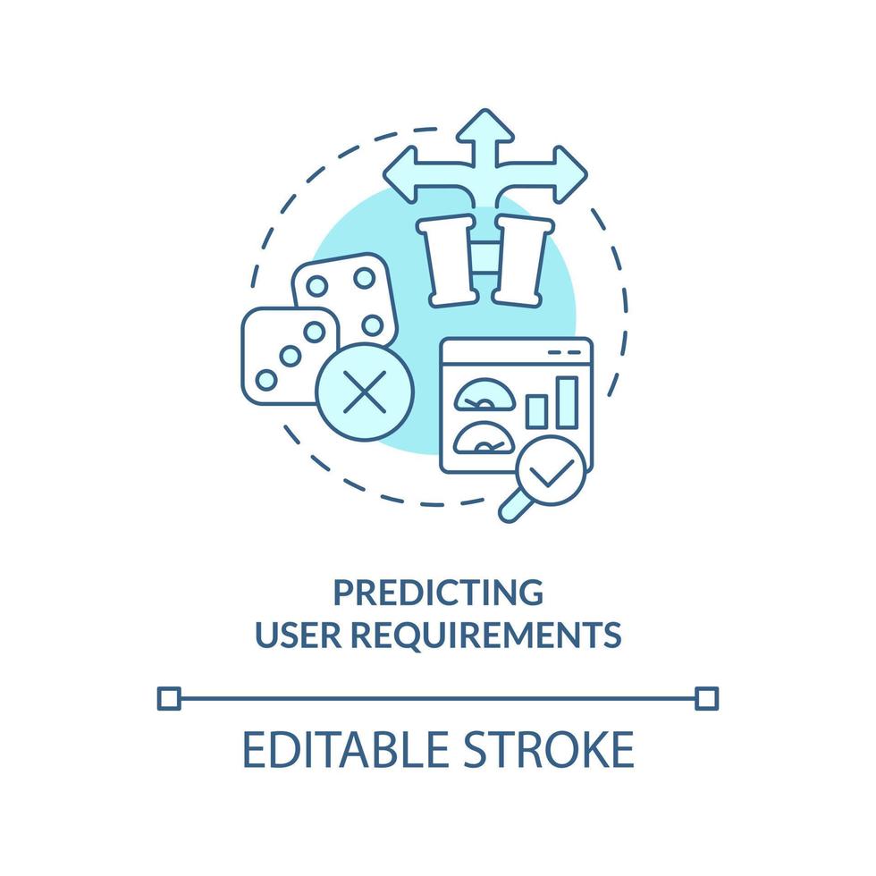 Predicting user requirements turquoise concept icon. Common UX design problem abstract idea thin line illustration. Isolated outline drawing. Editable stroke vector