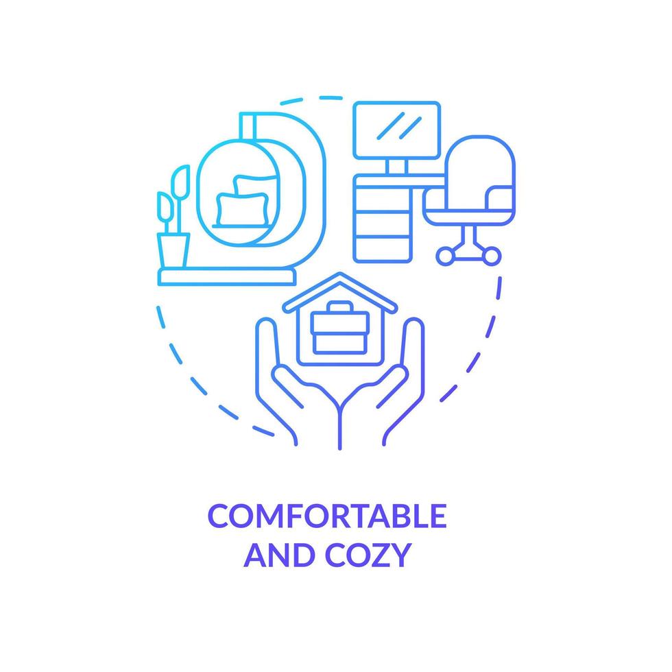 Comfortable and cozy workplace blue gradient concept icon. Remote work advantages. Home office. Job space abstract idea thin line illustration. Isolated outline drawing vector