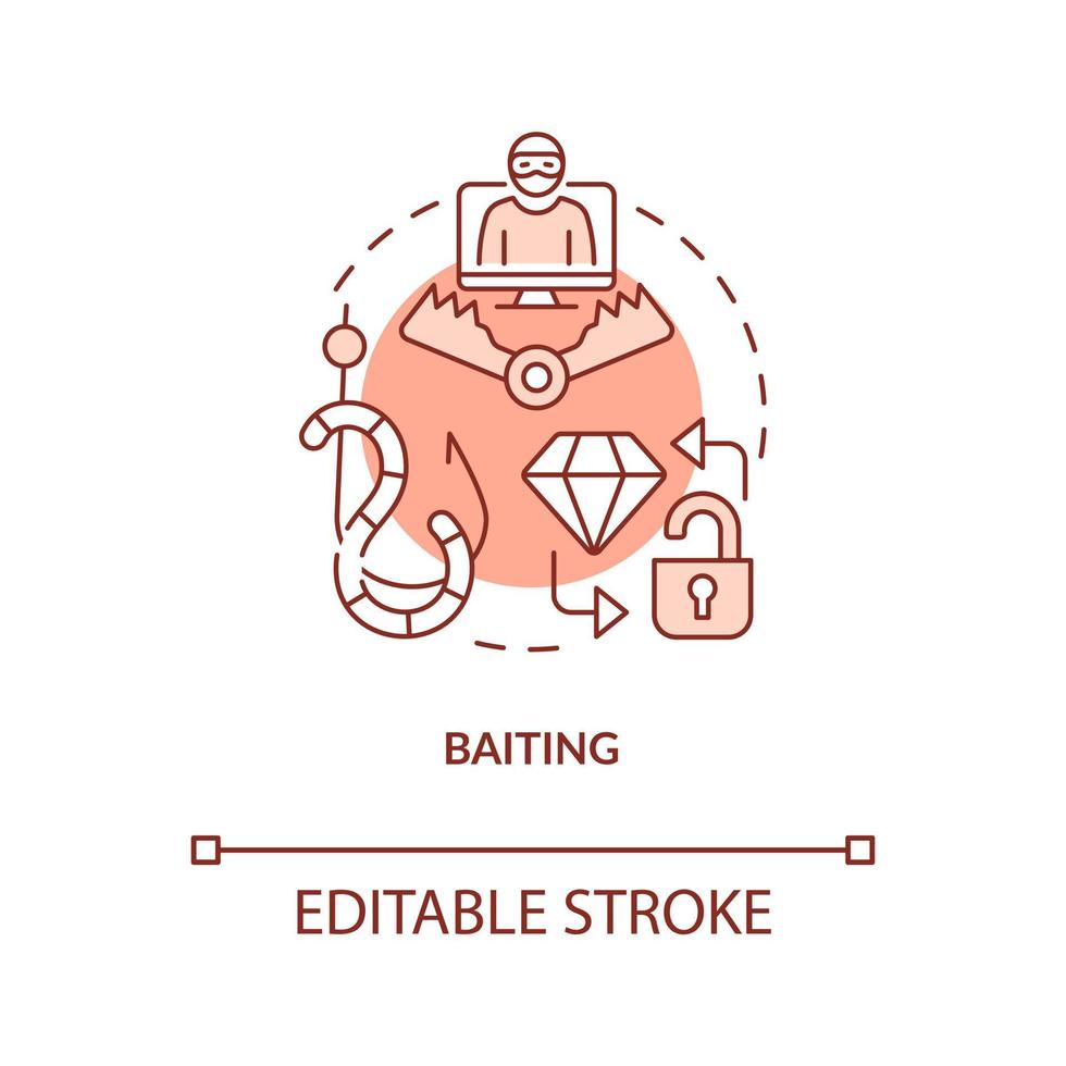 Baiting attack terracotta concept icon. Lure victim. Social engineering tactics abstract idea thin line illustration. Isolated outline drawing. Editable stroke vector