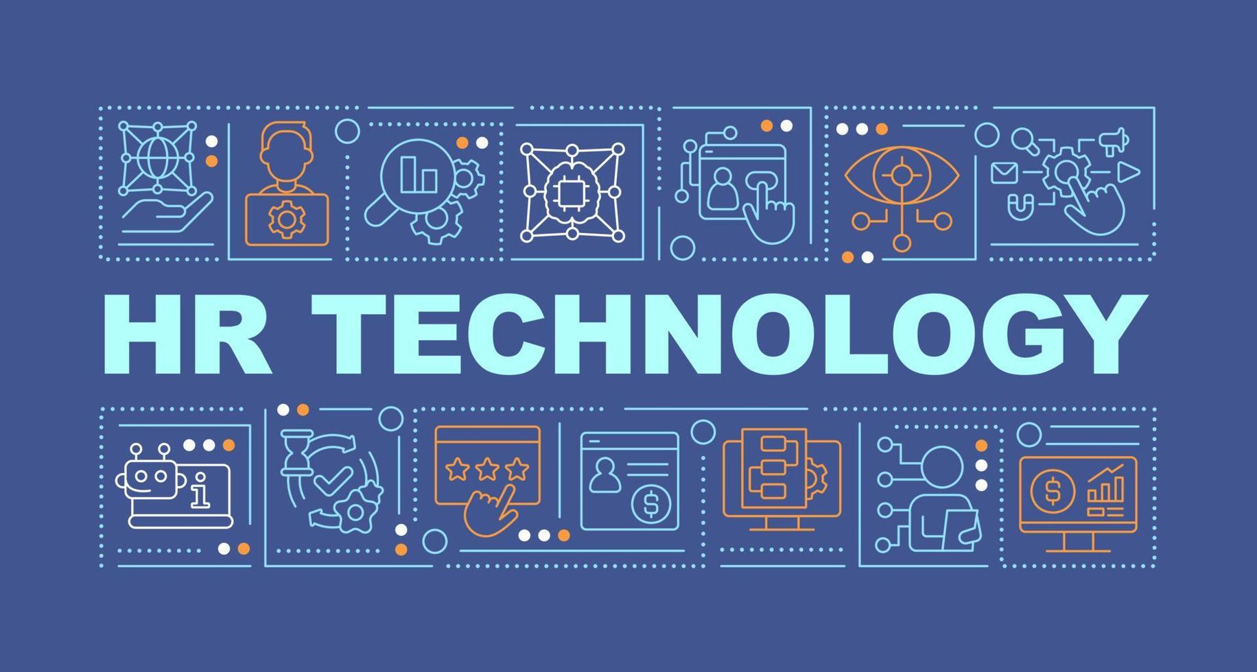 hora tecnología palabra conceptos oscuro azul bandera. proceso automatización. infografia con editable íconos en color antecedentes. aislado tipografía. vector ilustración con texto