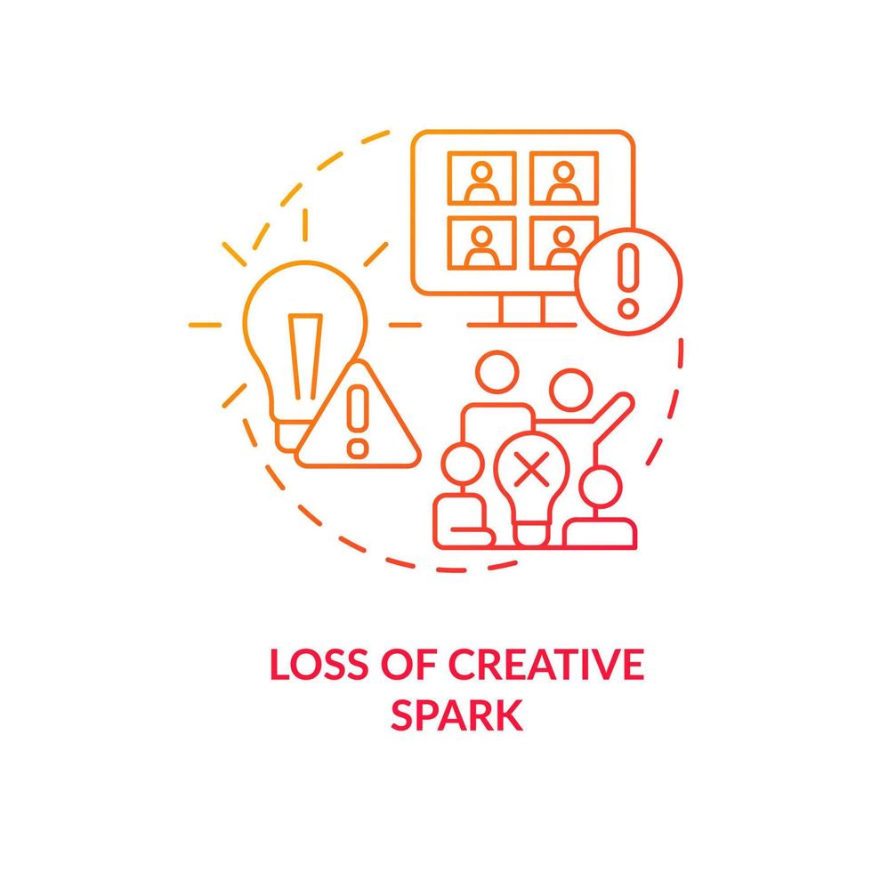 Loss of creative spark red gradient concept icon. Shortage of interaction. Less teamwork cooperation abstract idea thin line illustration. Isolated outline drawing vector